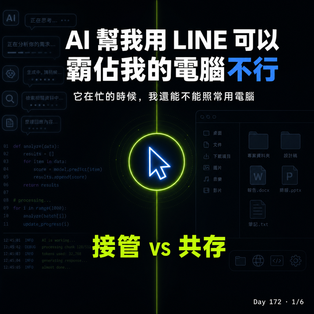 Day 172 AI 幫我用 LINE 可以,霸佔我的電腦不行 — 投影片 1