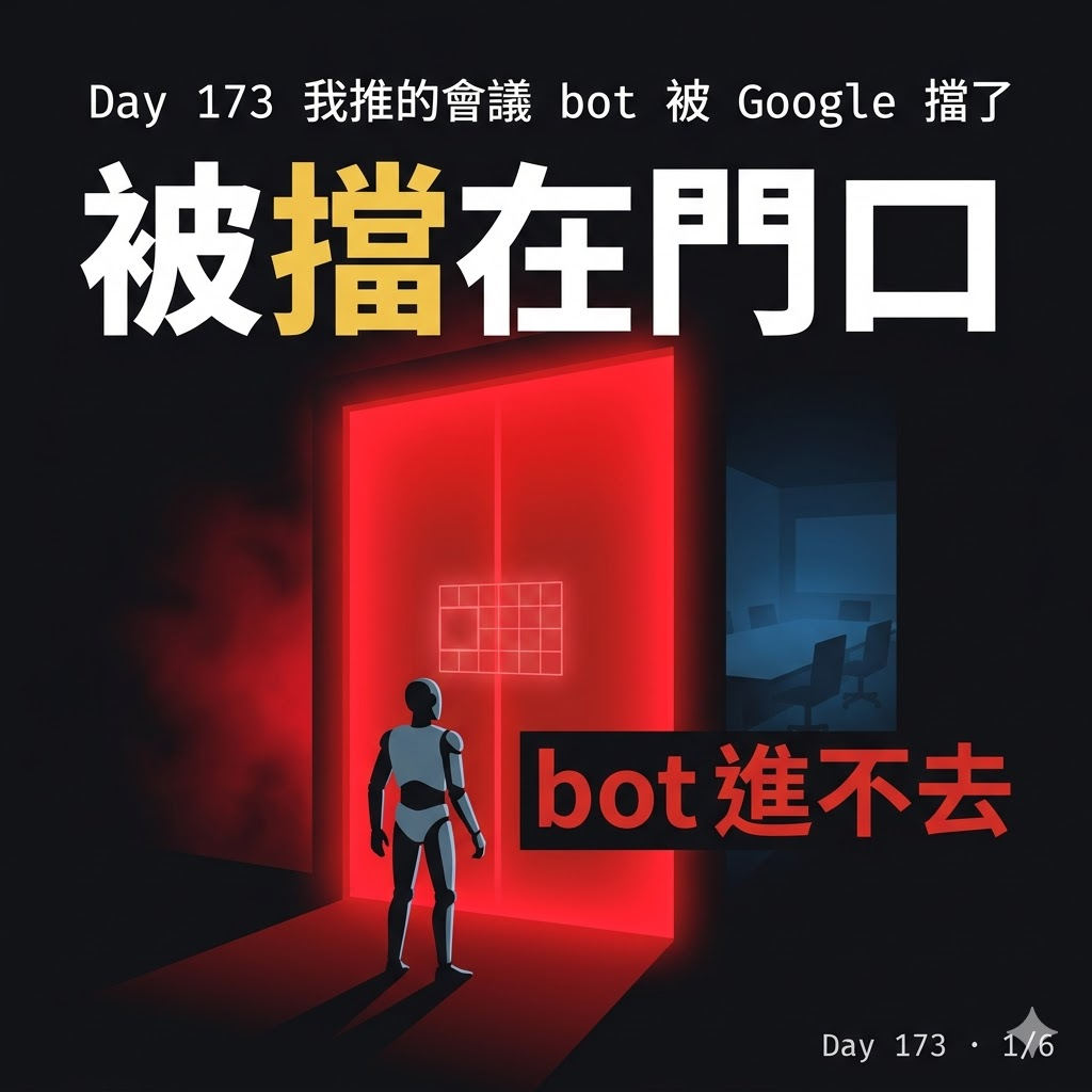 Day 173 我推的會議 bot 被 Google 擋了 — 投影片 1