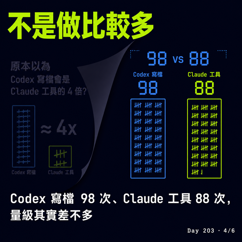 Day 203 數了 Codex 和 Claude 壓縮幾次 — 投影片 4