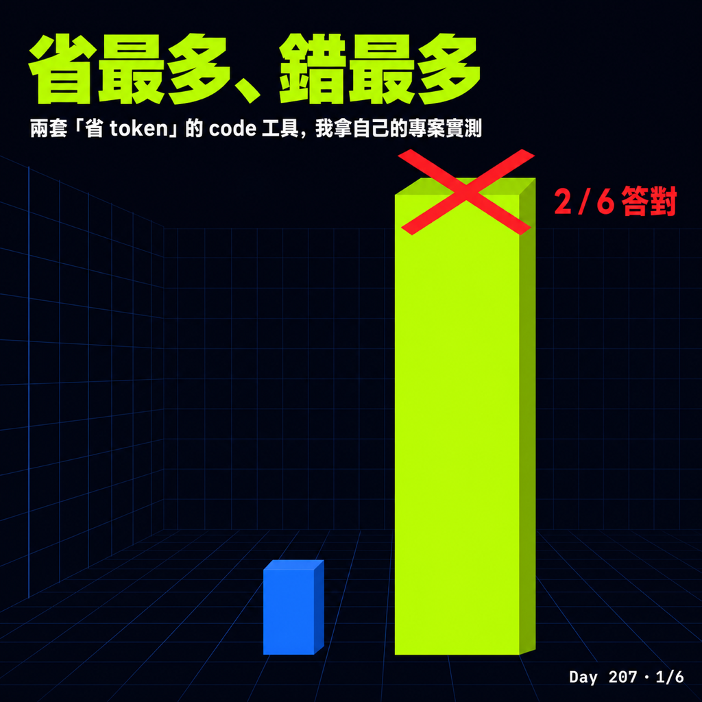 Day 207 兩套「省 token」的 code 工具，我拿自己的專案實測 — 投影片 1