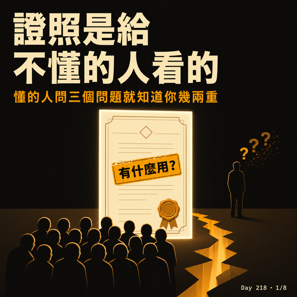 Day 218 證照是給不懂的人看的 — 投影片 1