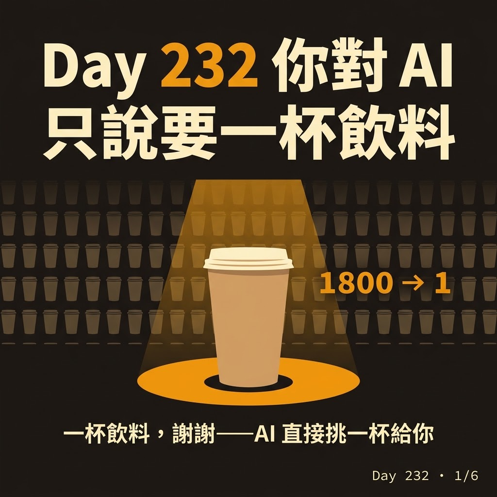 Day 232 你對 AI 只說要一杯飲料 — 投影片 1