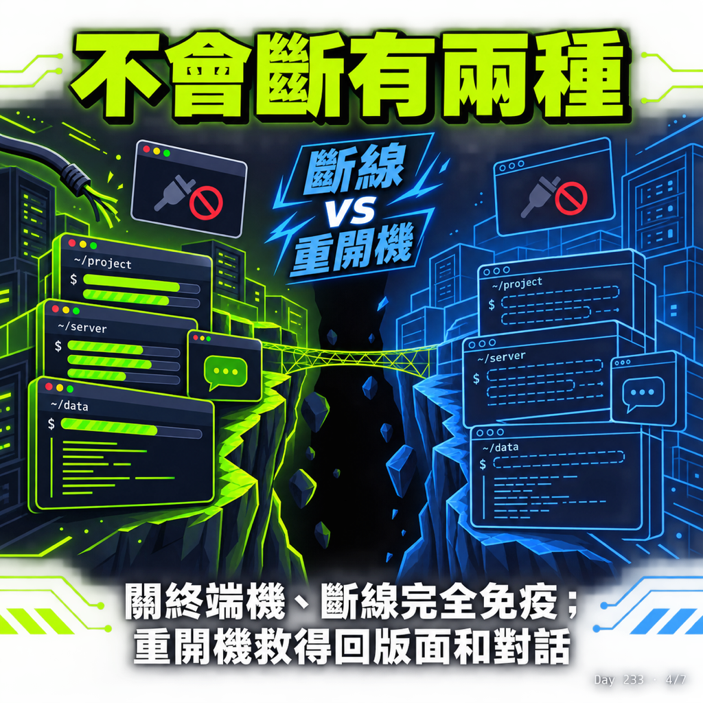 Day 233 關掉終端機,agent 還在跑 — 投影片 4