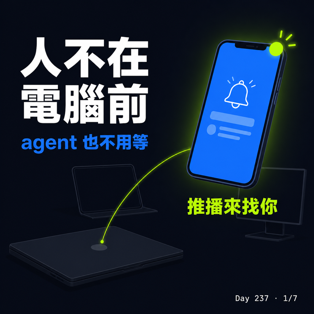 Day 237 人不在電腦前,agent 也不用等 — 投影片 1