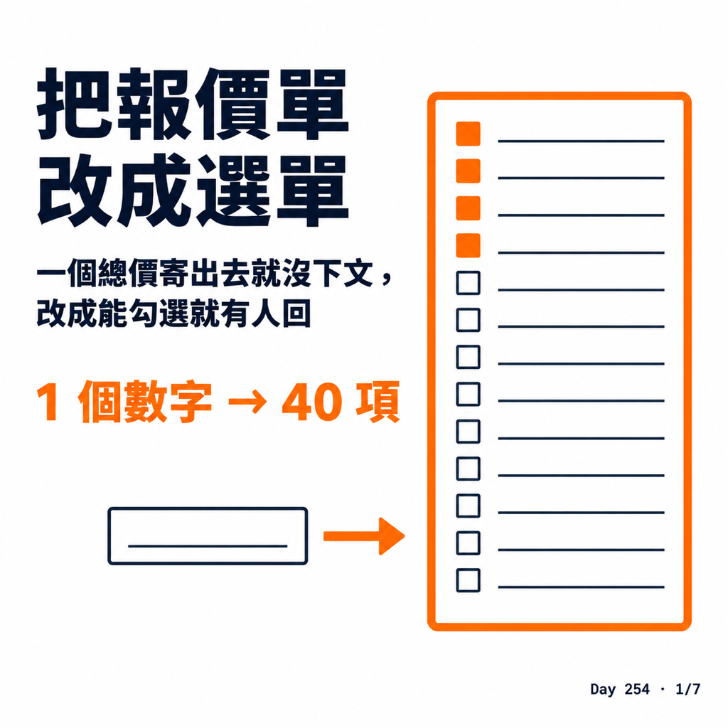 Day 254 把報價單改成一份可以勾選的選單 — 投影片 1